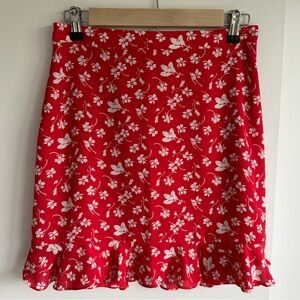 J Crew Red Ruffle Hem Floral Skirt - size 4